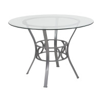 Flash Furniture XU-TBG-21-GG Carlisle 42'' Round Glass Dining Table with Silver Metal Frame 