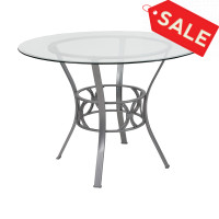 Flash Furniture XU-TBG-21-GG Carlisle 42'' Round Glass Dining Table with Silver Metal Frame 