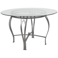 Flash Furniture XU-TBG-22-GG Syracuse 48'' Round Glass Dining Table with Silver Metal Frame 
