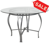 Flash Furniture XU-TBG-22-GG Syracuse 48'' Round Glass Dining Table with Silver Metal Frame 