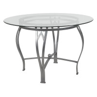 Flash Furniture XU-TBG-23-GG Syracuse 45'' Round Glass Dining Table with Silver Metal Frame 