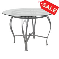 Flash Furniture XU-TBG-23-GG Syracuse 45'' Round Glass Dining Table with Silver Metal Frame 