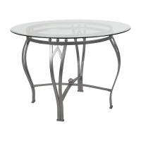 Flash Furniture XU-TBG-24-GG Syracuse 42'' Round Glass Dining Table with Silver Metal Frame 