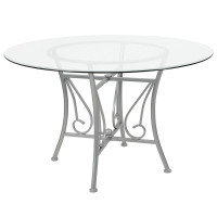 Flash Furniture XU-TBG-25-GG Princeton 48'' Round Glass Dining Table with Silver Metal Frame 