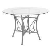 Flash Furniture XU-TBG-26-GG Princeton 45'' Round Glass Dining Table with Silver Metal Frame 