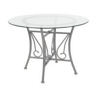 Flash Furniture XU-TBG-27-GG Princeton 42'' Round Glass Dining Table with Silver Metal Frame 