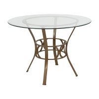 Flash Furniture XU-TBG-3-GG Carlisle 42'' Round Glass Dining Table with Matte Gold Metal Frame 