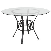 Flash Furniture XU-TBG-4-GG Carlisle 48'' Round Glass Dining Table with Black Metal Frame 