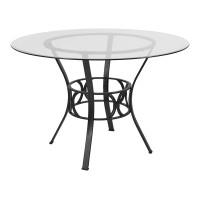 Flash Furniture XU-TBG-5-GG Carlisle 45'' Round Glass Dining Table with Black Metal Frame 