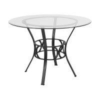 Flash Furniture XU-TBG-6-GG Carlisle 42'' Round Glass Dining Table with Black Metal Frame 