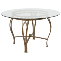Flash Furniture XU-TBG-7-GG Syracuse 48'' Round Glass Dining Table with Matte Gold Metal Frame 