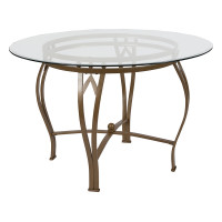 Flash Furniture XU-TBG-8-GG Syracuse 45'' Round Glass Dining Table with Matte Gold Metal Frame 