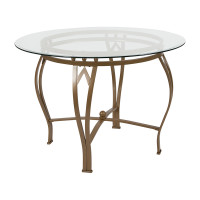 Flash Furniture XU-TBG-9-GG Syracuse 42'' Round Glass Dining Table with Matte Gold Metal Frame 