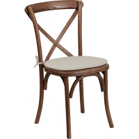 Flash Furniture XU-X-PEC-NTC-GG HERCULES Series Stackable Pecan Wood Cross Back Chair with Cushion 