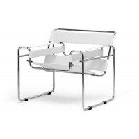 Baxton Studio ALC-3001 White Jericho Cream Leather Mid-Century Modern Accent Chair