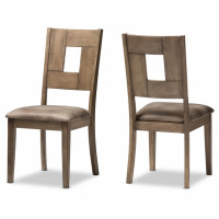 Baxton Studio ALR-15383-Oak/Grey-DC Gillian Shabby Chic Country Cottage Wood and Distressed Brown Faux Leather Upholstered Dining Side Chair Set of 2