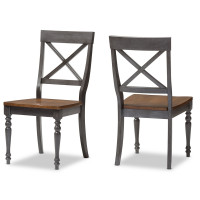Baxton Studio ALR-15385-Oak/Grey-DC Rosalind Shabby Chic Country Cottage Solid Wood X-back Dining Side Chair Set of 2