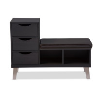 Baxton Studio B-001-Espresso Arielle 3-drawer Shoe Storage Padded Leatherette Seating Bench with Two Open Shelves