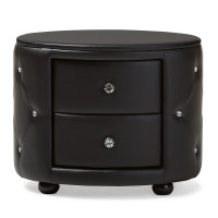 Baxton Studio BBT3119-Black NS Davina Hollywood Glamour Style Oval 2-drawer Leather Upholstered Nightstand