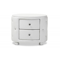 Baxton Studio BBT3119-White NS Davina Hollywood Glamour Style Oval 2-drawer Leather Upholstered Nightstand