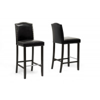 Baxton Studio BBT5111 Bar Stool-Black Libra Black Modern Bar Stool With Nail Head Trim Set of 2