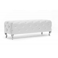 Baxton Studio Bbt5119-White-Bench Stella Crystal Tufted White Modern Bench