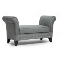 Baxton Studio Bbt5120-Grey-Bench Marsha Gray Linen Modern Scroll Arm Bench
