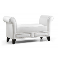 Baxton Studio Bbt5120-White-Bench Marsha White Modern Scroll Arm Bench
