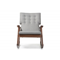 Baxton Studio BBT5179 Grey RC Agatha Mid-Century Modern Upholstered Button-tufted Rocking Chair