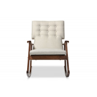 Baxton Studio BBT5179 Light Beige RC Agatha Mid-Century Upholstered Button-tufted Rocking Chair