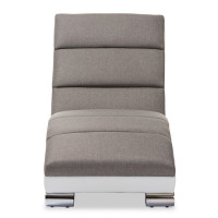 Baxton Studio BBT5194-Grey/White Percy and Contemporary Grey Fabric and White Leather Chaise Lounge