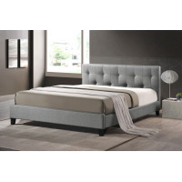 Baxton Studio BBT6140A2-DE800 Annette Linen Modern Bed with Upholstered Headboard - Queen Size in Gray