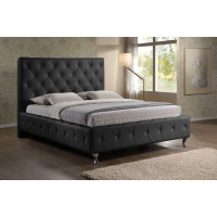 Baxton Studio Bbt6220-Black-Queen Stella Crystal Tufted Black Modern Bed With Upholstered Headboard-Queen Size