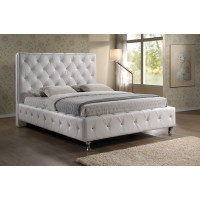 Baxton Studio Bbt6220-White-Queen Stella Crystal Tufted White Modern Bed With Upholstered Headboard-Queen Size