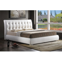 Baxton Studio Bbt6284-White-Bed-Queen Jeslyn White Modern Bed With Tufted Headboard-Queen Size