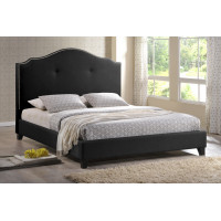 Baxton Studio Bbt6292 Bed-Black-Queen Marsha Scalloped Black Modern Bed With Upholstered Headboard-Queen Size