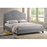 Baxton Studio Bbt6292 Bed-Grey Linen-King Marsha Scalloped Gray Linen Modern Bed With Upholstered Headboard-King Size