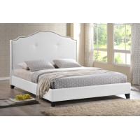 Baxton Studio Bbt6292 Bed-White-Queen Marsha Scalloped White Modern Bed With Upholstered Headboard-Queen Size