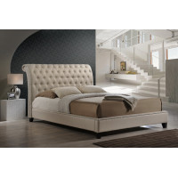 Baxton Studio BBT6293-King-Light Beige-6086-1 Jazmin Tufted Light Beige Modern Bed with Upholstered Headboard - King Size