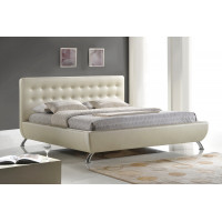 Baxton Studio Bbt6295-Almond-Bed-King Elizabeth Pearlized Almond Modern Bed With Upholstered Headboard-King Size