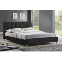Baxton Studio Bbt6312-Black-Queen Vino Black Modern Bed With Upholstered Headboard-Queen Size