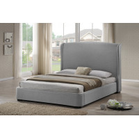 Baxton Studio Bbt6318-Grey-Queen Sheila Gray Linen Modern Bed With Upholstered Headboard-Queen Size
