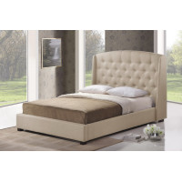 Baxton Studio BBT6327-Queen-Light Beige Ipswich Light Beige Linen Modern Platform Bed - Queen Size