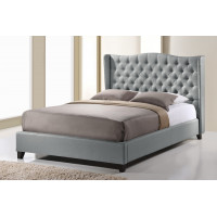Baxton Studio BBT6344-Queen-Grey-DE800 Norwich Linen Modern Platform Bed - Queen Size