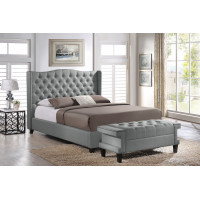 Baxton Studio BBT6344-Queen-Grey-DE800&BBT5161-Grey DE800-Bench Norwich Linen Modern Platform Bed - Queen