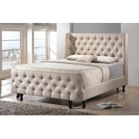 Baxton Studio BBT6354-King-Light Beige-6086-1 Francesca Beige Linen Modern Platform King Size Bed