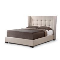 Baxton Studio BBT6386-King-6086-1-B-62 Favela Linen Modern Bed with Upholstered Headboard - King Size in Beige