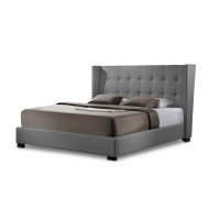 Baxton Studio BBT6386-Queen-DE800-B-62 Favela Linen Modern Bed with Upholstered Headboard - Queen Size in Gray