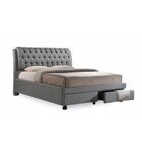 Baxton Studio BBT6423-Grey-King Ainge Button-Tufted Storage King-Size Bed with 2-drawer