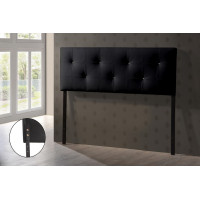 Baxton Studio BBT6432-Black-HB-Queen Dalini Black Faux Leather Headboard with Faux Crystal Buttons